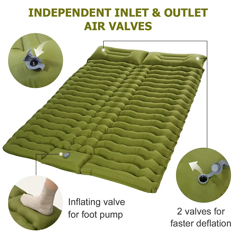Ultra-Light Self-Inflating Double Mattress with Pillow Air Bed Camping Equipment