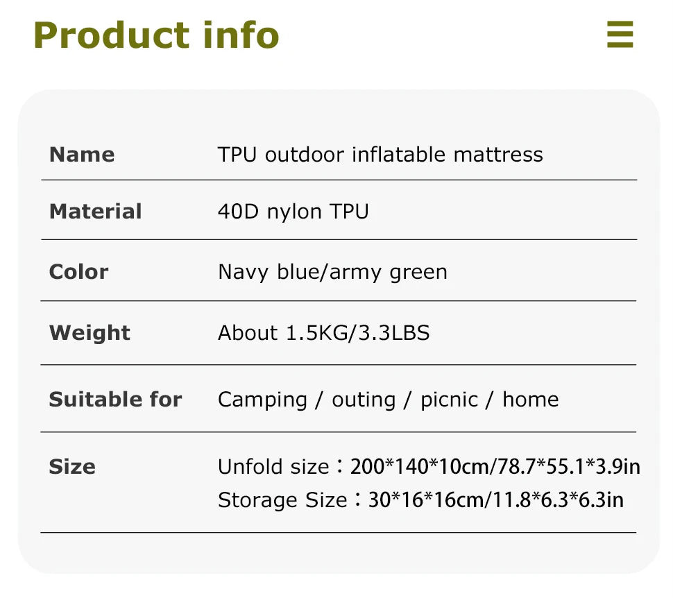 Ultra-Light Self-Inflating Double Mattress with Pillow Air Bed Camping Equipment