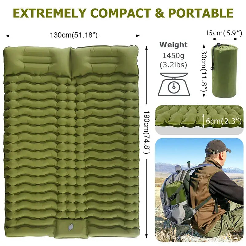 Ultra-Light Self-Inflating Double Mattress with Pillow Air Bed Camping Equipment