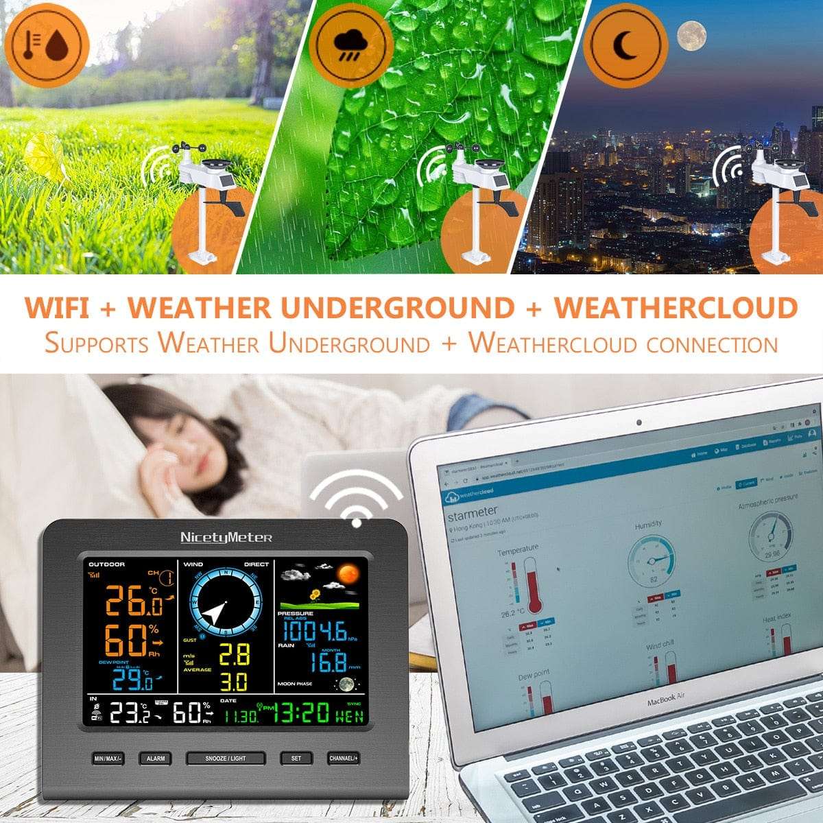 WiFi Weather Station Thermo Barometer Wind Wind Power Vertical