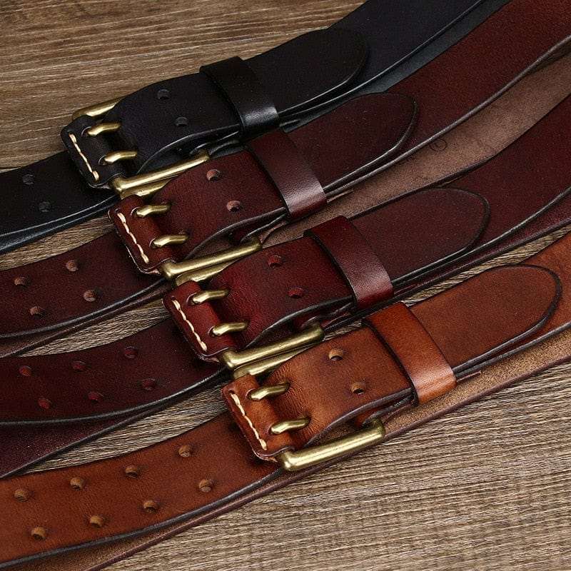 Wide Genuine Leather Belt Double Needle Buckle belts