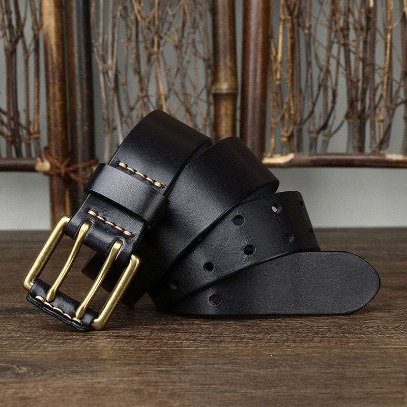 Wide Genuine Leather Belt Double Needle Buckle belts