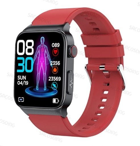 Smart Watch Mediatek Blood Glucose ECG PPG Watchs BushLine SilicaGel Red