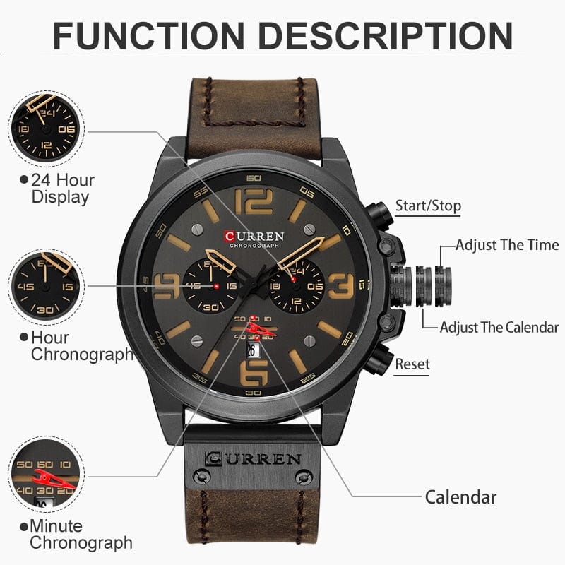 CURREN 8314 Waterproof Sport Watch Genuine Leather Smart Watches