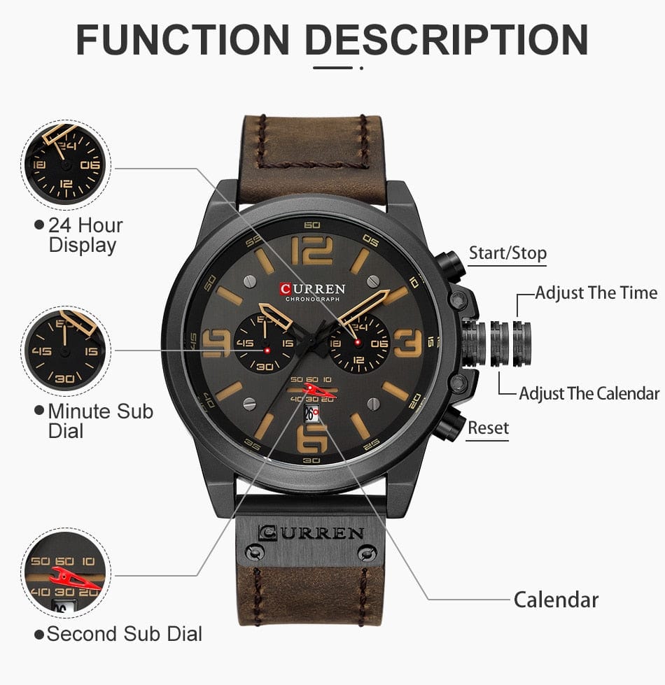 CURREN 8314 Waterproof Sport Watch Genuine Leather Smart Watches