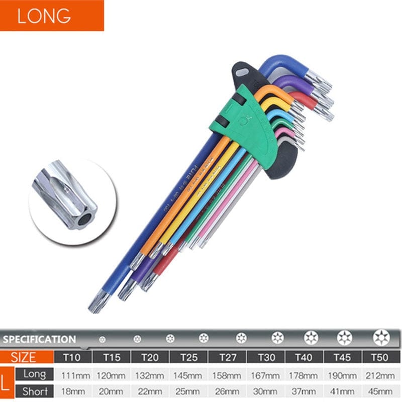 Colour Coded Torx & Hex Head Allen Key Set tools