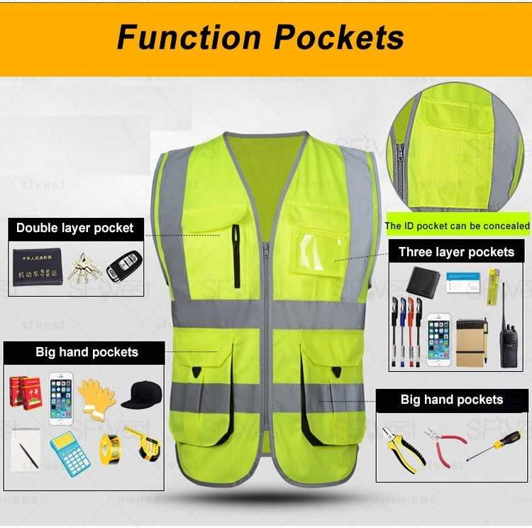 Khaki Work Safety Vest High Visibility Outdoor Clothing