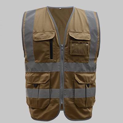 Khaki Work Safety Vest High Visibility Outdoor Clothing