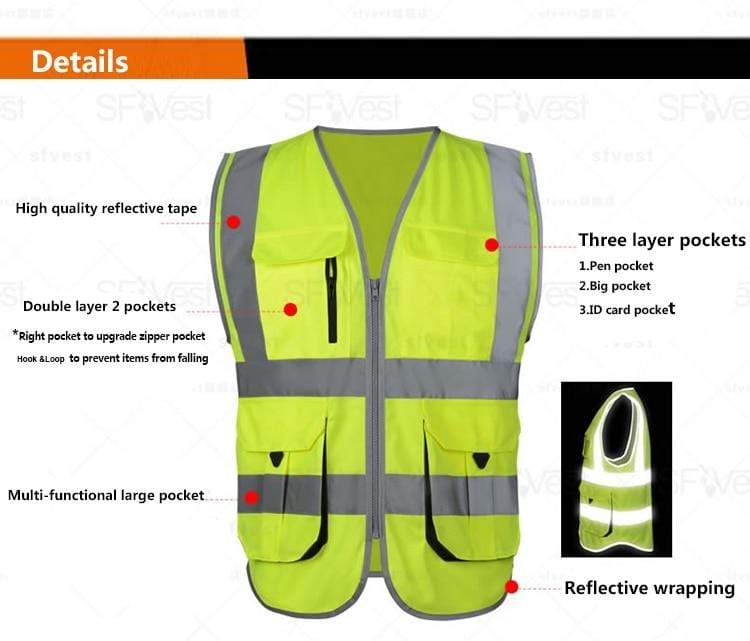 Khaki Work Safety Vest High Visibility Outdoor Clothing