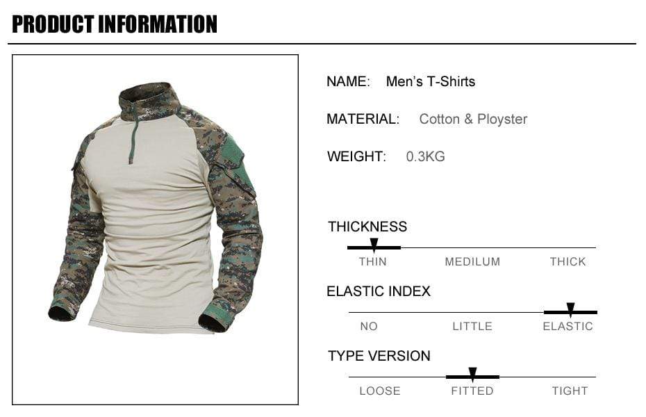 Multicam Military Men Long Sleeve Shirt Outdoor Clothing