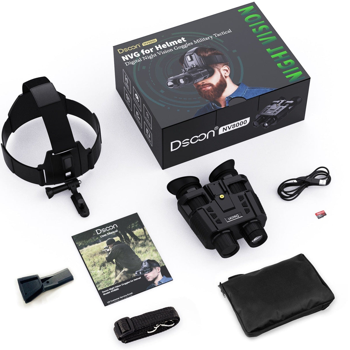 NV8000 Night Vision Google Binoculars Head mountable Infrared Optics