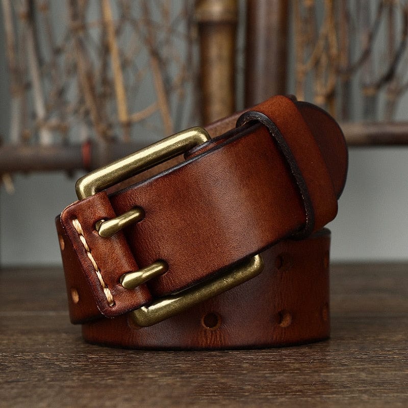 Wide Genuine Leather Belt Double Needle Buckle belts