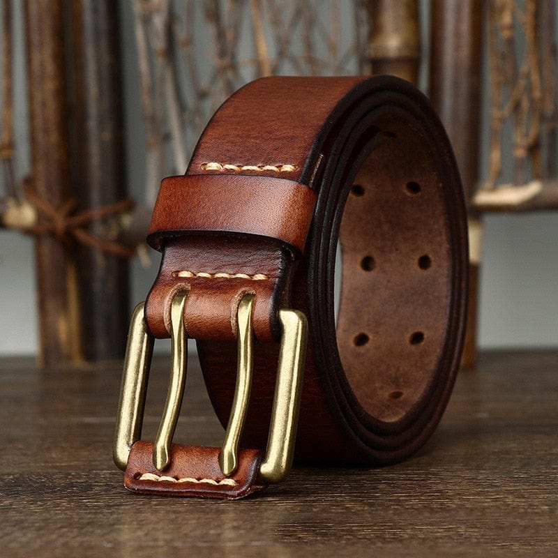 Wide Genuine Leather Belt Double Needle Buckle belts