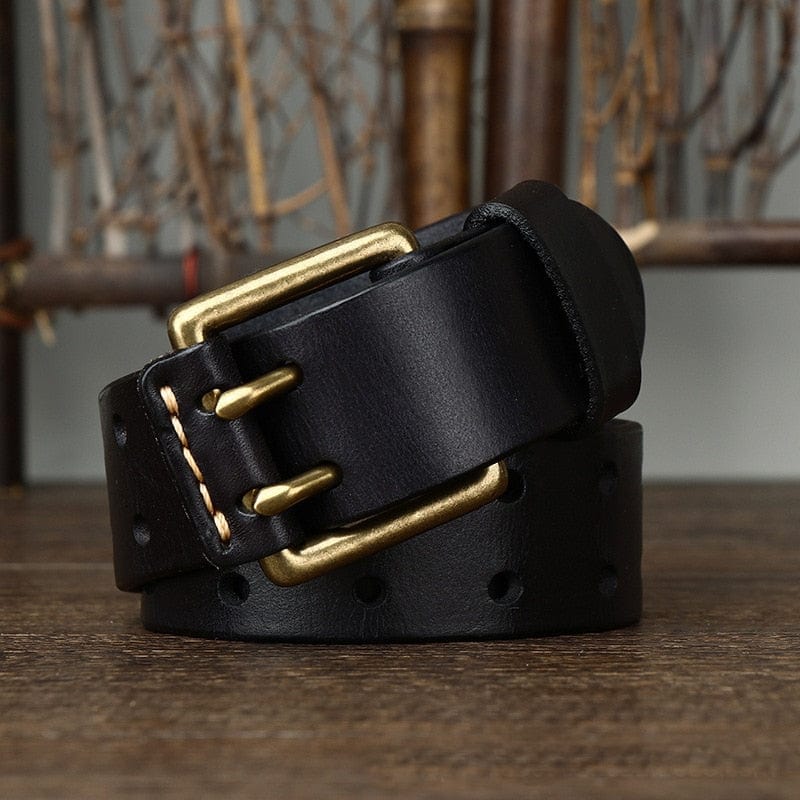 Wide Genuine Leather Belt Double Needle Buckle belts