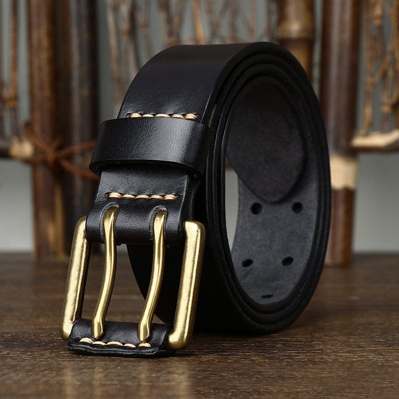 Wide Genuine Leather Belt Double Needle Buckle belts