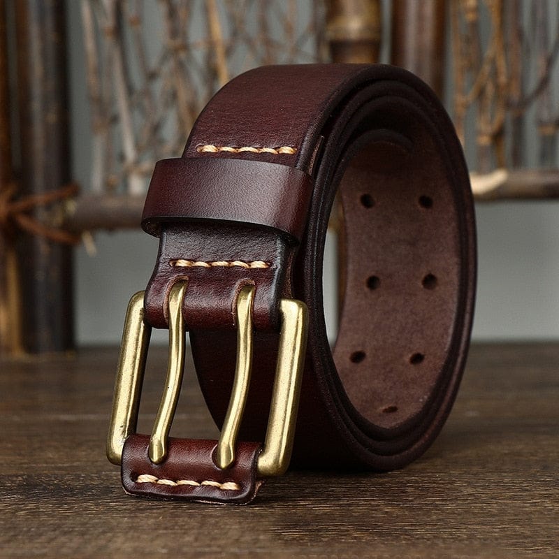 Wide Genuine Leather Belt Double Needle Buckle belts