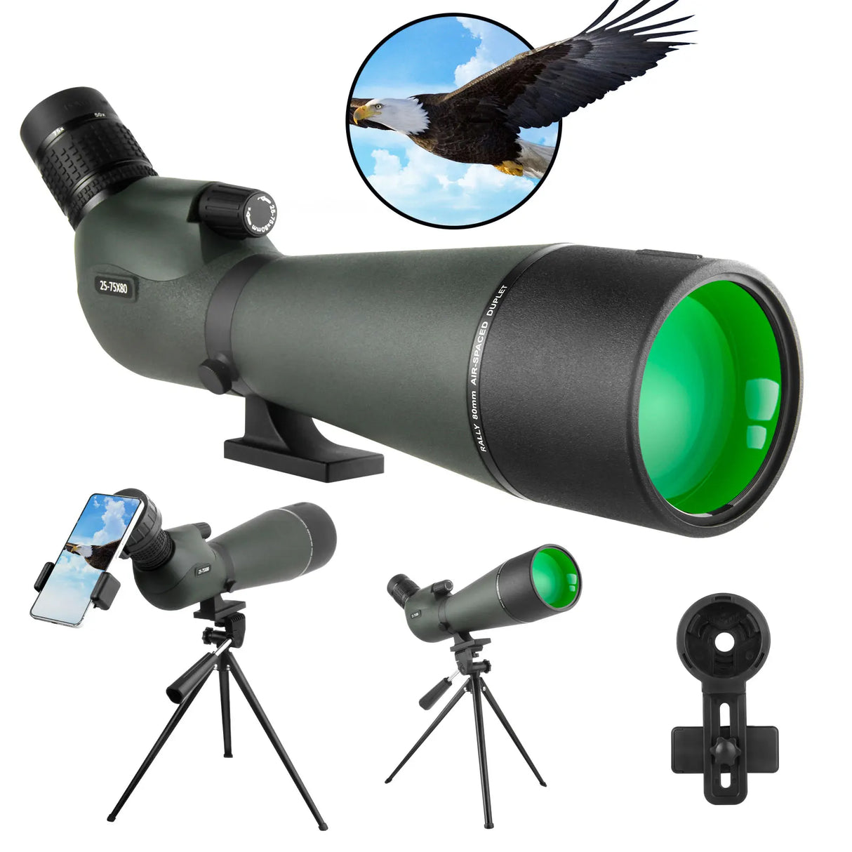 25-75x80 Spotting Monocular With Phone Adapter  & Tripod monocular  