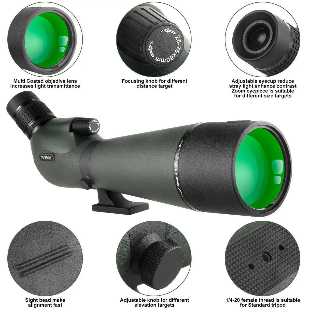 25-75x80 Spotting Monocular With Phone Adapter  & Tripod monocular  