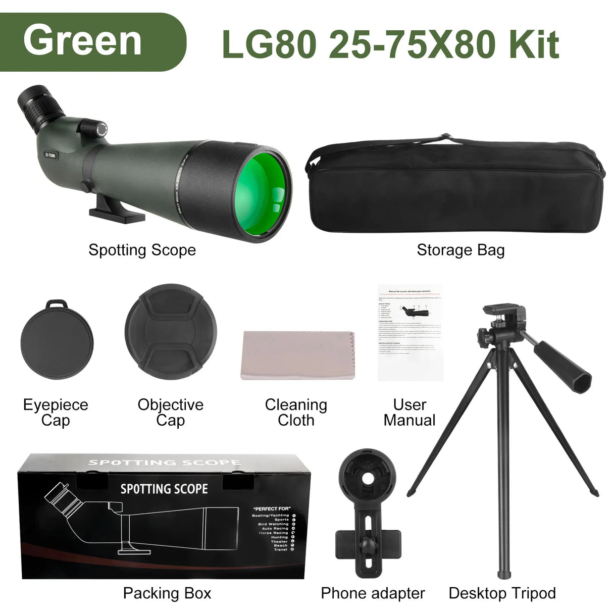 25-75x80 Spotting Monocular With Phone Adapter  & Tripod monocular  