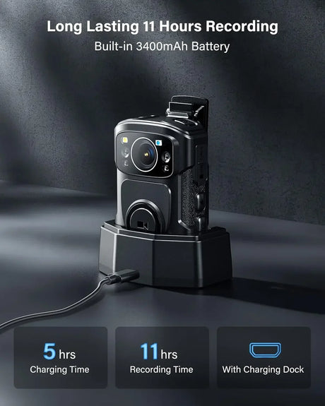 4K Body Camera IP68 GPS Bodycam 128GB & Charging Dock Security Cameras  