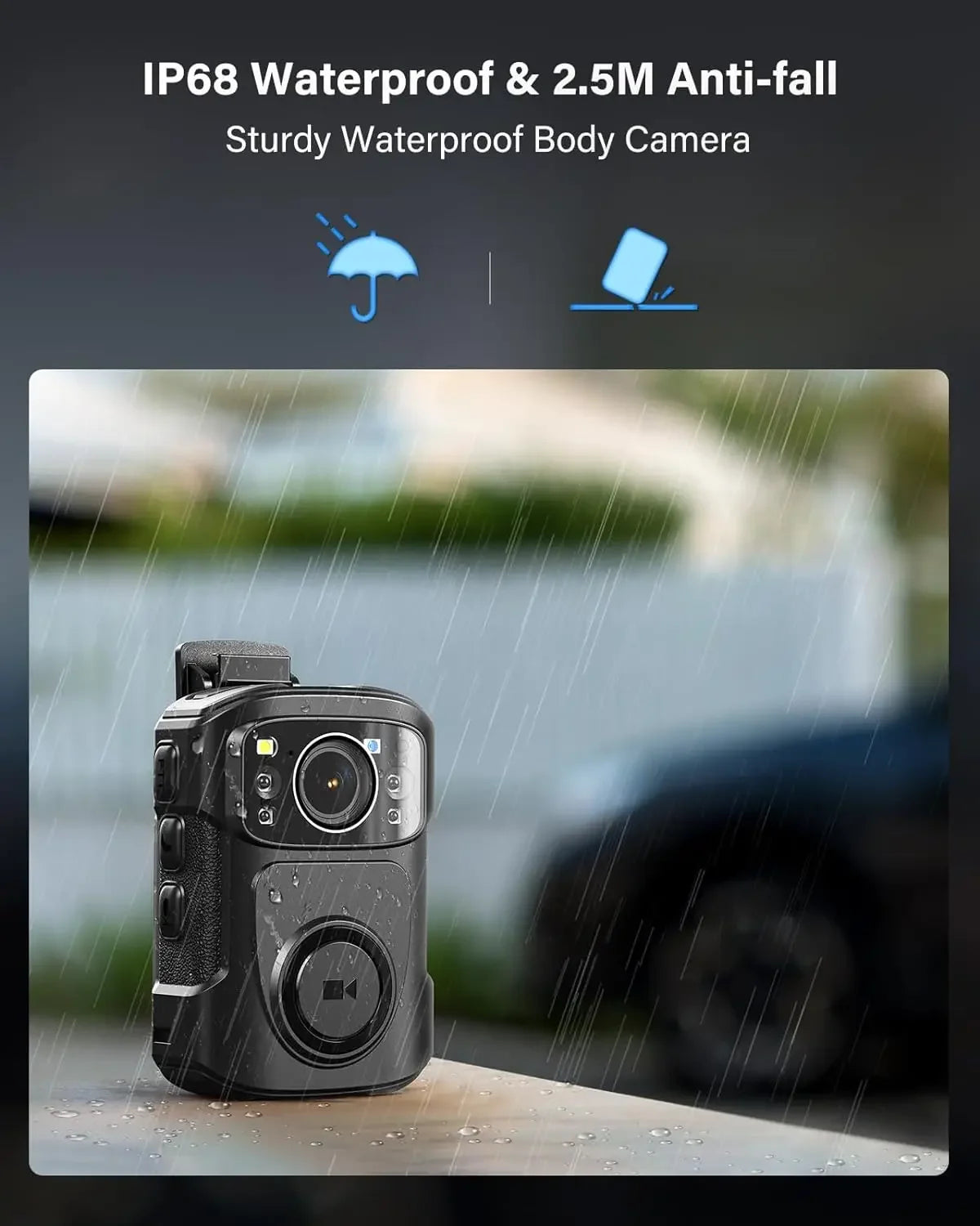 4K Body Camera IP68 GPS Bodycam 128GB & Charging Dock Security Cameras  