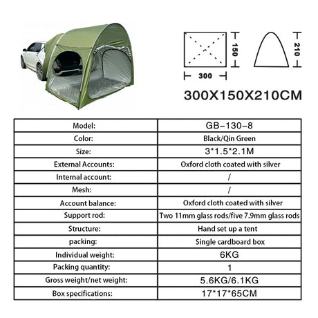 4x4 Car Trunk Canopy Tent Extension Rain & Sunshine-Proof Camping Equipment  