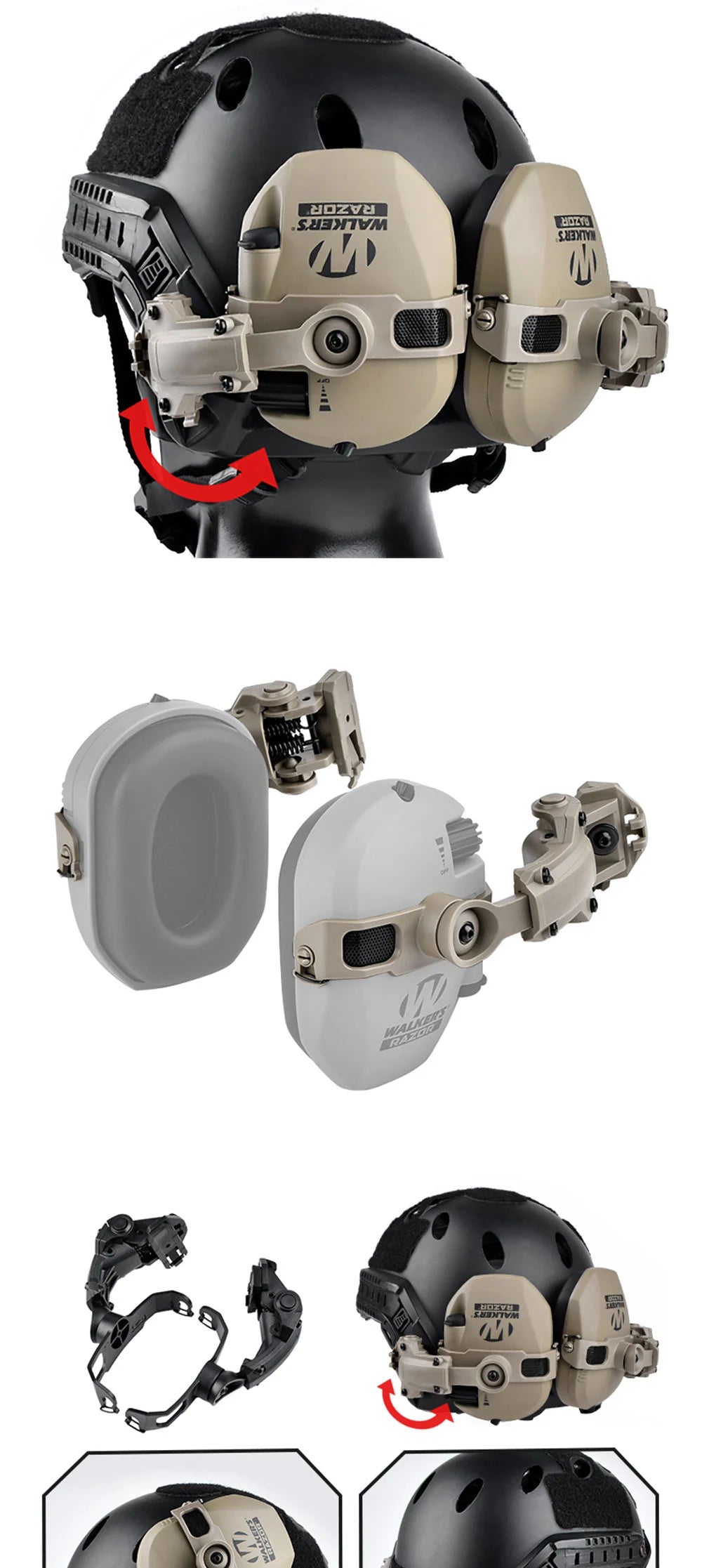 ARC Walker's Razor Headset Helmet Mount Bracket Adapter Helmet & Pack Accessories  