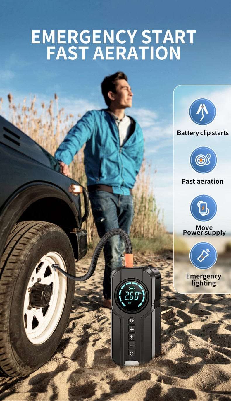 BUVAYE Car Jump Starter Air Pump Portable Air Compressor   