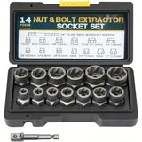 Damaged Nut Bolt Extractor Remover Set 14Pcs Impact Socket Set tools  