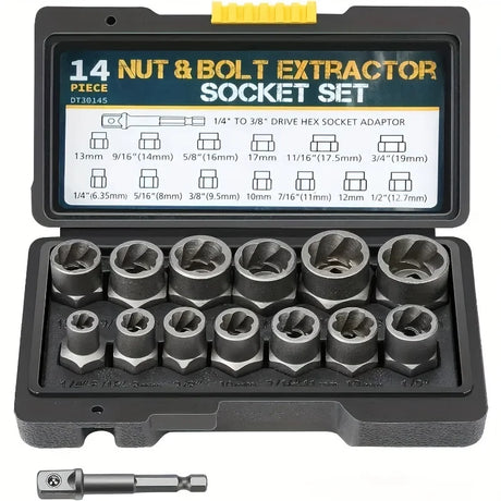 Damaged Nut Bolt Extractor Remover Set 14Pcs Impact Socket Set tools  