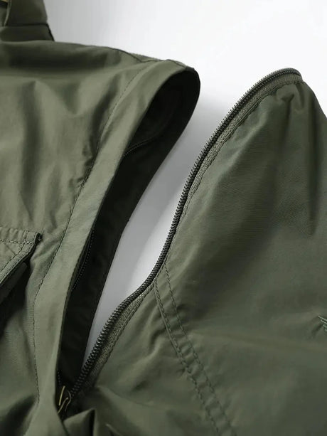 Detachable Sleeves & Hood Windproof Jacket Fleece Lined Workwear Outdoor Clothing  
