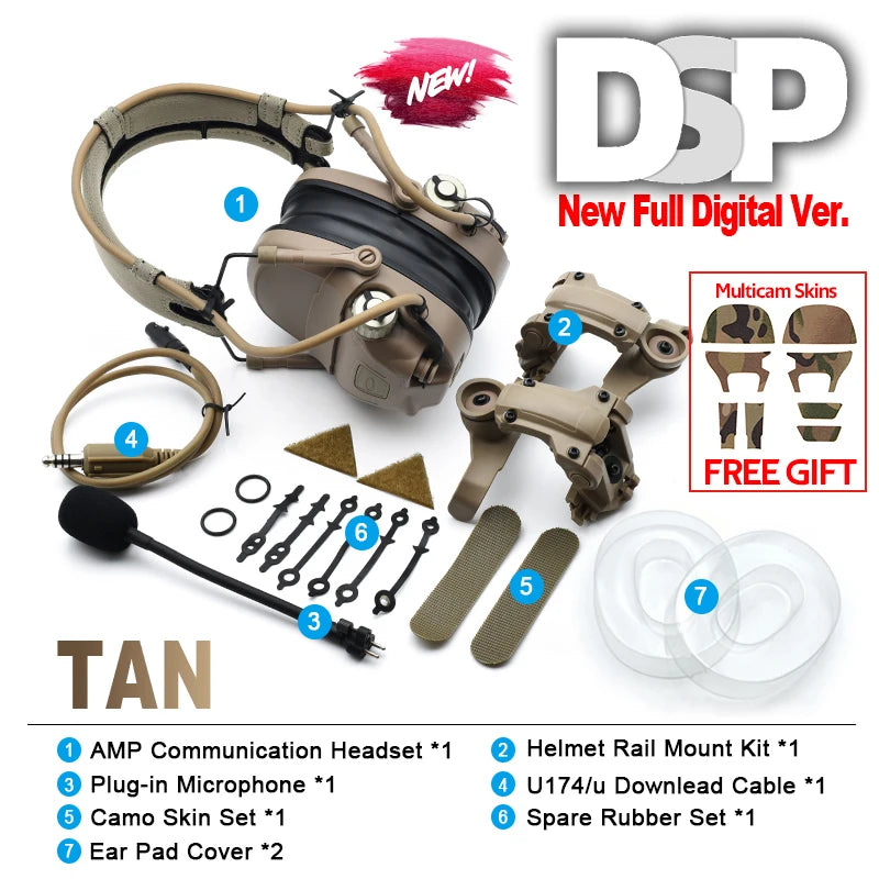 Digital Dual DSP Tactical Headset - Advanced Noise Reduction Eyes Ears & Hands  