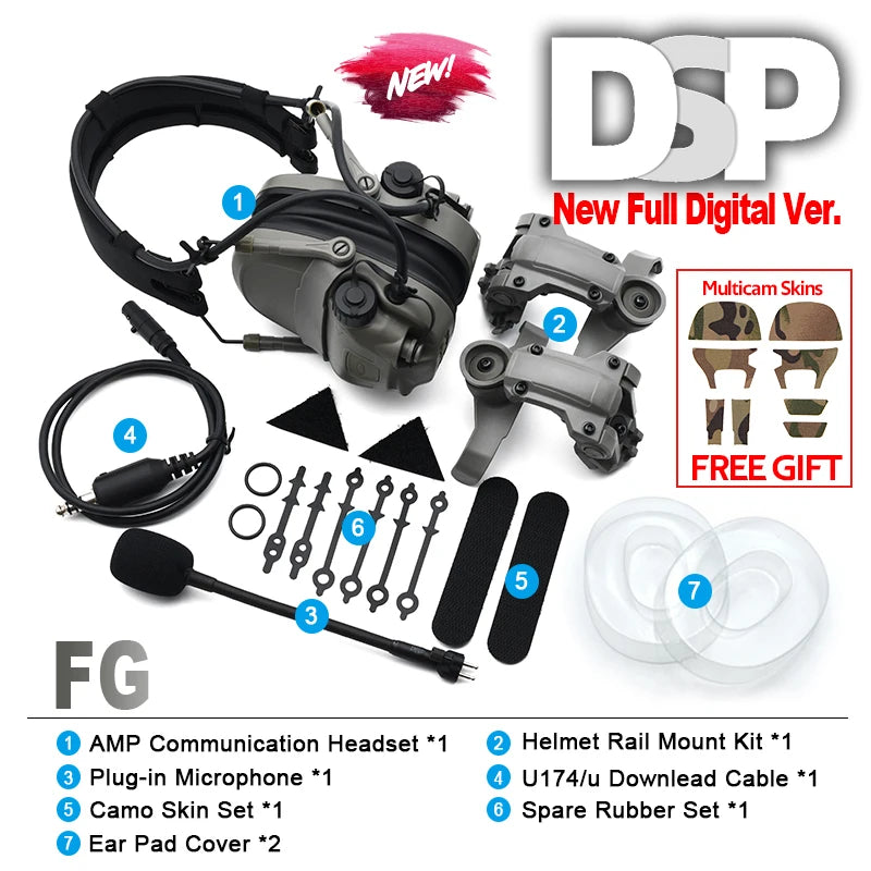 Digital Dual DSP Tactical Headset - Advanced Noise Reduction Eyes Ears & Hands  