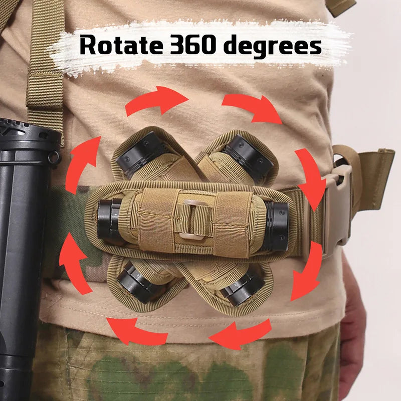 Flashlight Pouch 360 Degree Belt Clip Torch Holder Helmet & Pack Accessories  