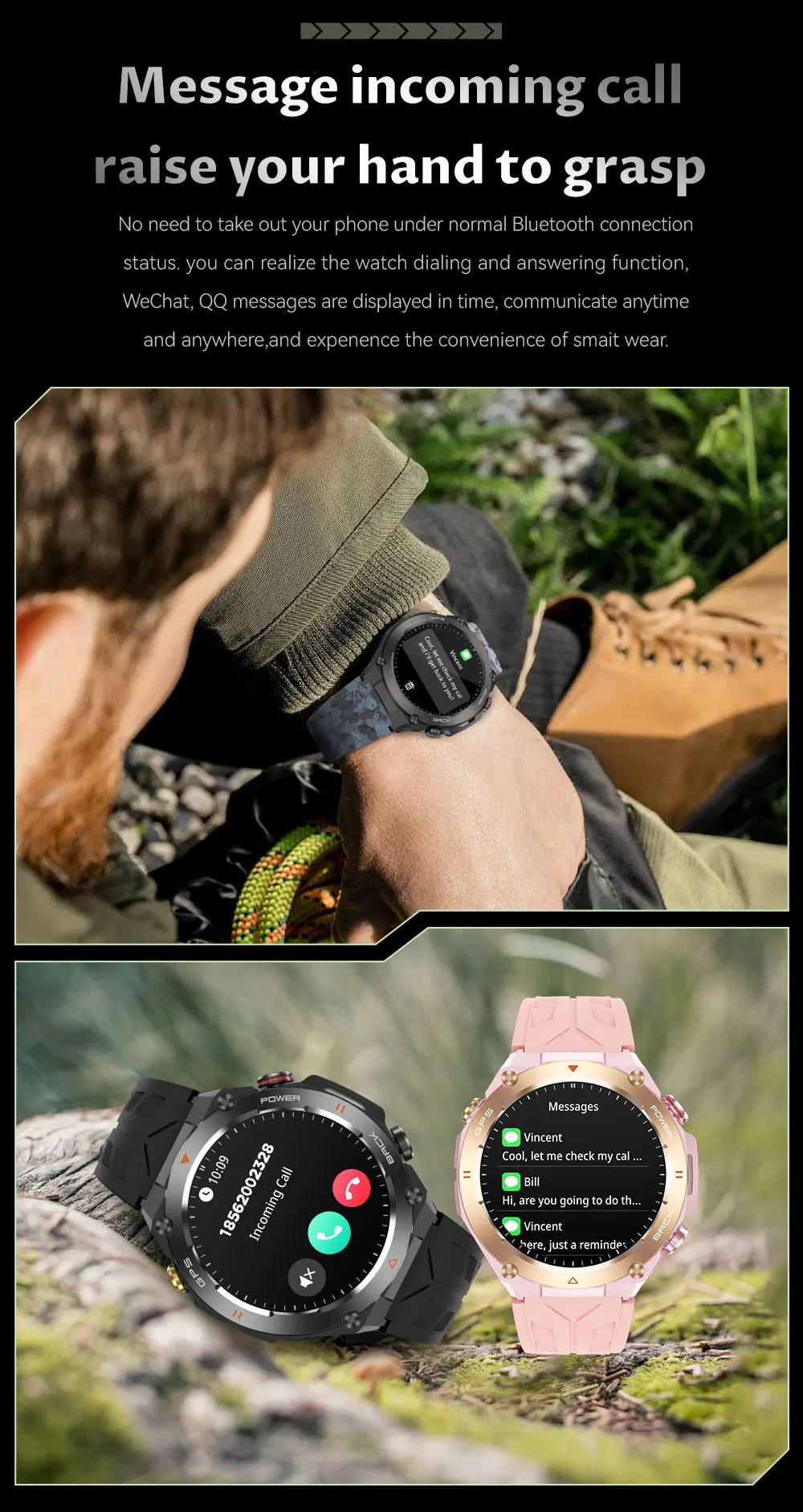 GPS Bluetooth GPS Smart Sports Watch 650mAh Battery Watchs  