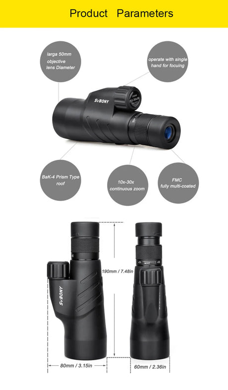 Glove Box Ready 10-30x50 Monocular IPX7 Optics  