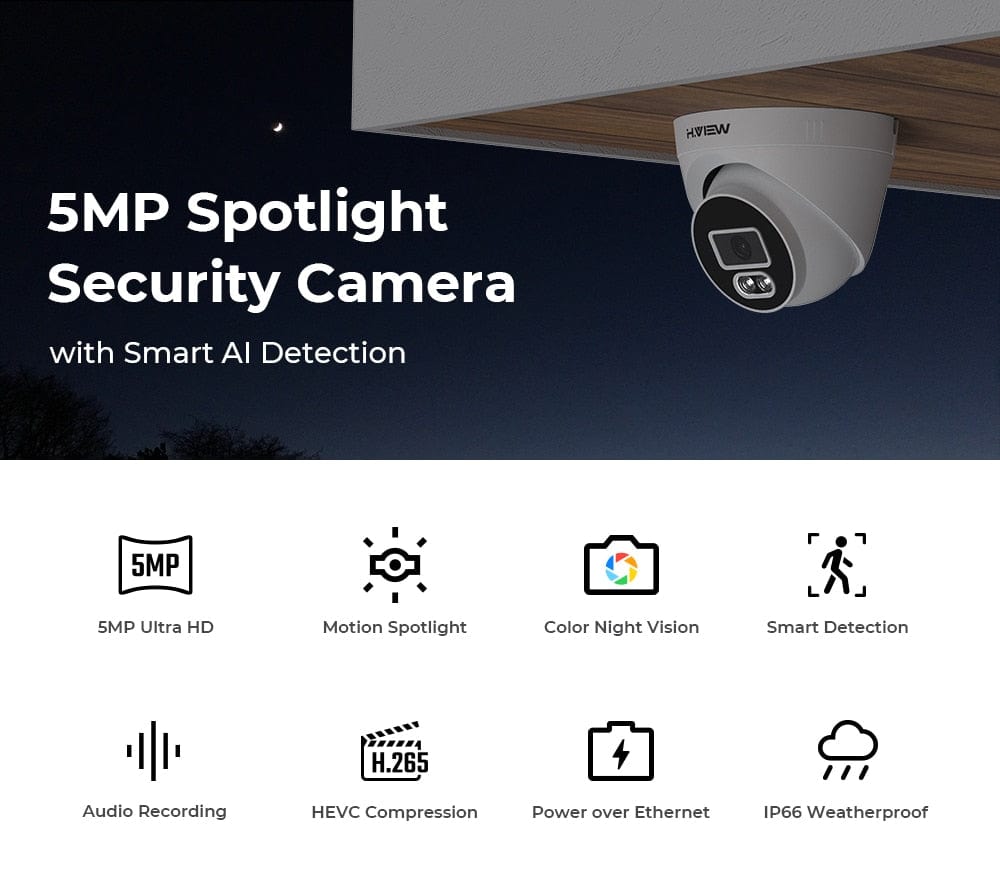 H.View 5Mp Ip Camera Ai Face Detection Security Cameras  