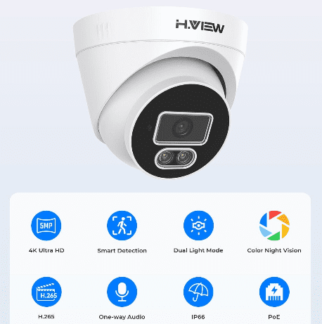 H.View 5Mp Ip Camera Ai Face Detection Security Cameras  