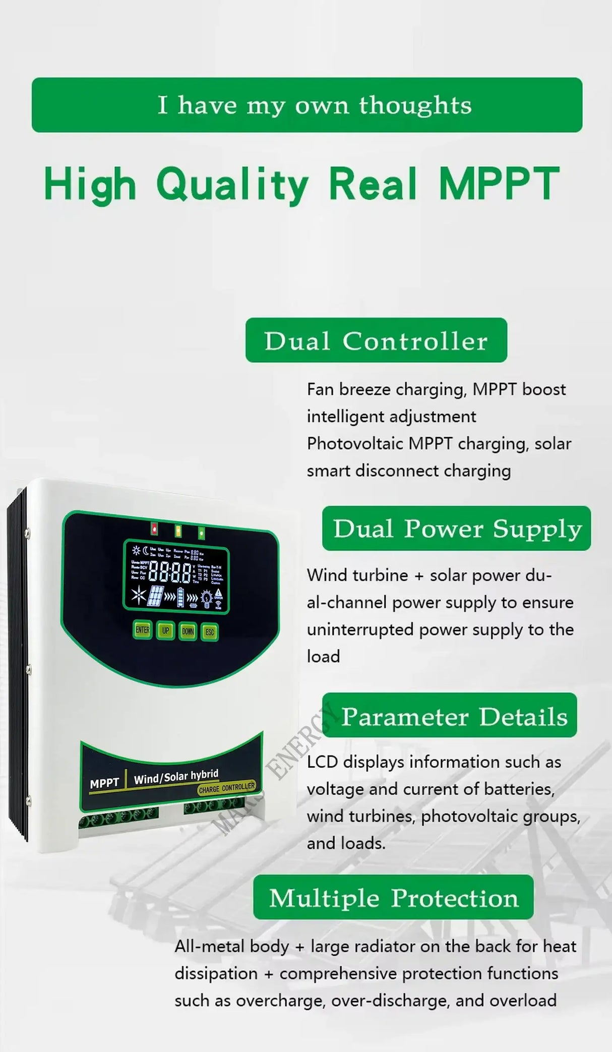 MPPT Wind Solar Hybrid Controller 1kw, 1.5kw, 2kw & 3kw Wind & Solar Controllers  