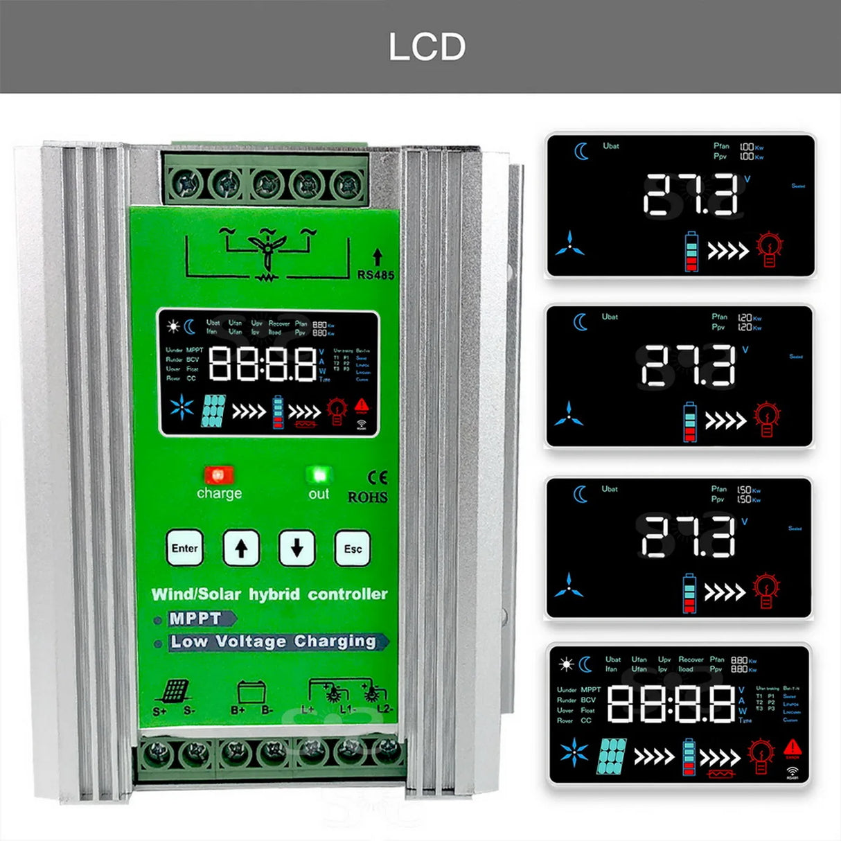 Mars 1kW-3kW Wind & Solar Hybrid MPPT Controller Lifepo4 Full Battery Display Wind Power  