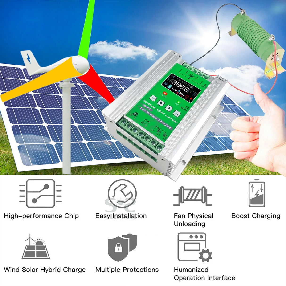 Mars 1kW-3kW Wind & Solar Hybrid MPPT Controller Lifepo4 Full Battery Display Wind Power  