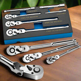 Ratchet Set 1/4" 3/8" 1/2" Drive 180° Adjustable Swivel Head tools  