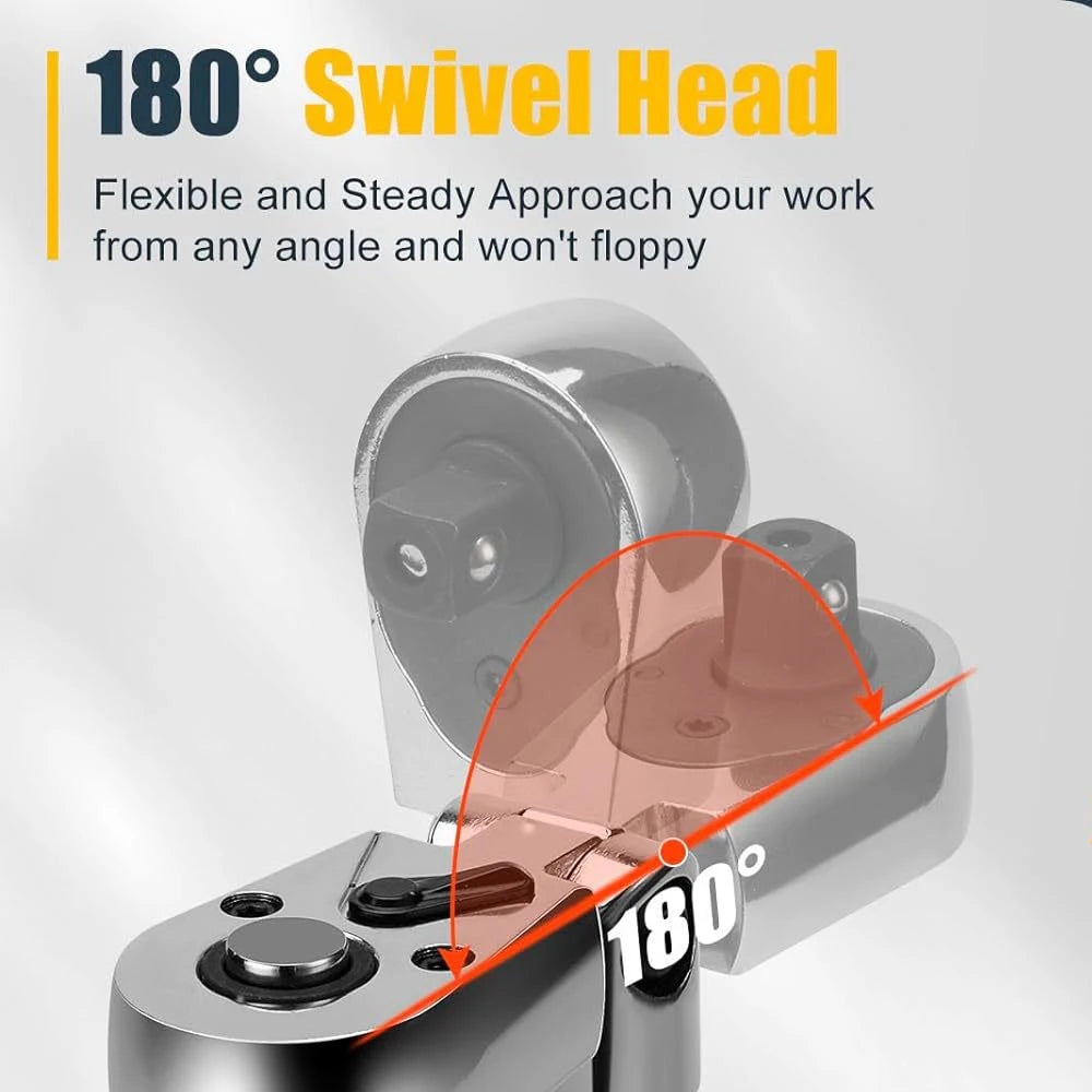 Ratchet Set 1/4" 3/8" 1/2" Drive 180° Adjustable Swivel Head tools  