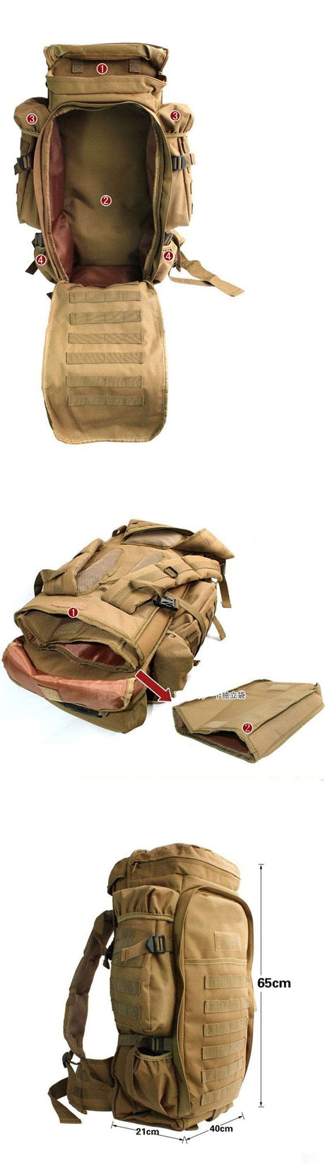 Rugged 70L Over Night Rifle Shovel Tool Camping Backpack Rifle Accesories  