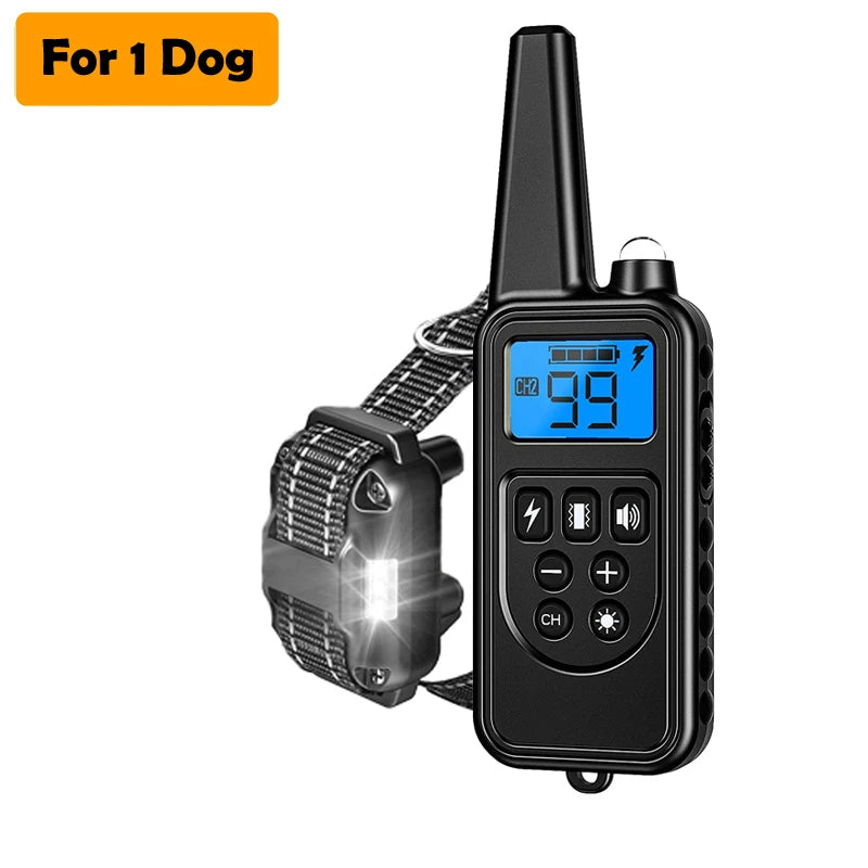 Rechargeable Dog Training & Anti-Bark Collar 800m — black strap, for 1 dog