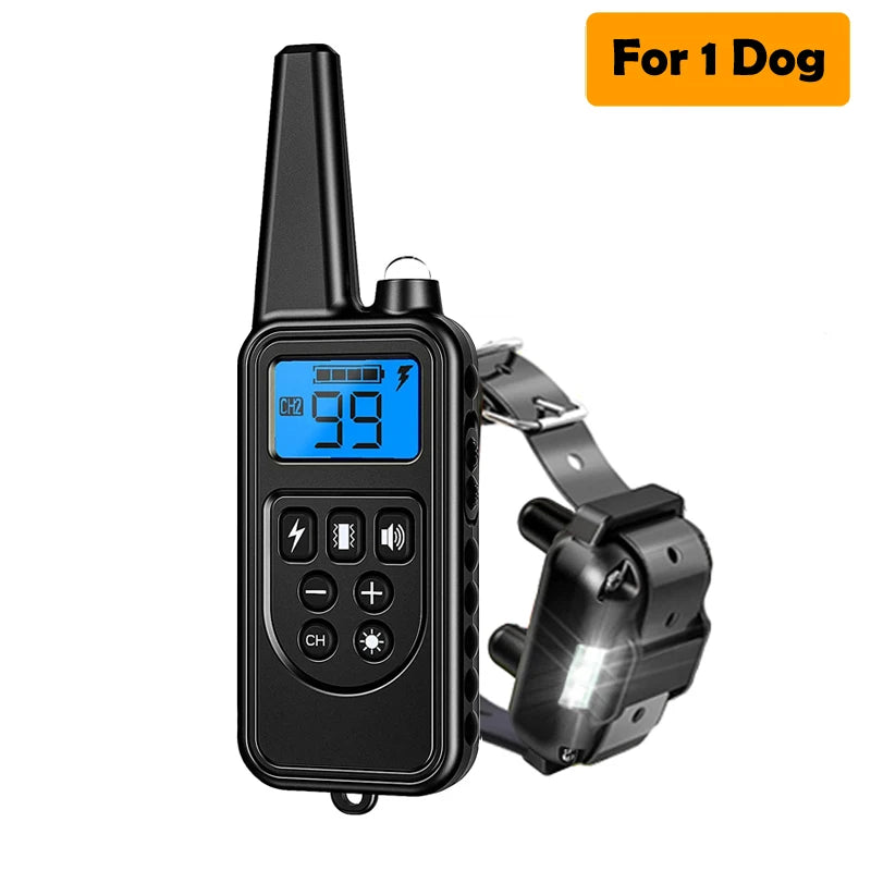 Rechargeable Dog Training & Anti-Bark Collar 800m — black remote and collar set