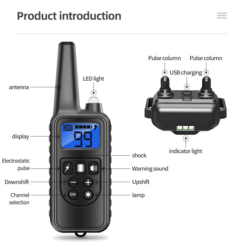 Rechargeable Dog Training & Anti-Bark Collar 800m