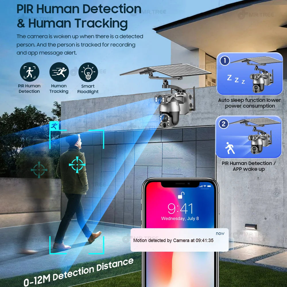 Solar Security Camera WIFI Human Tracking 50X Optical Zoom security systems  