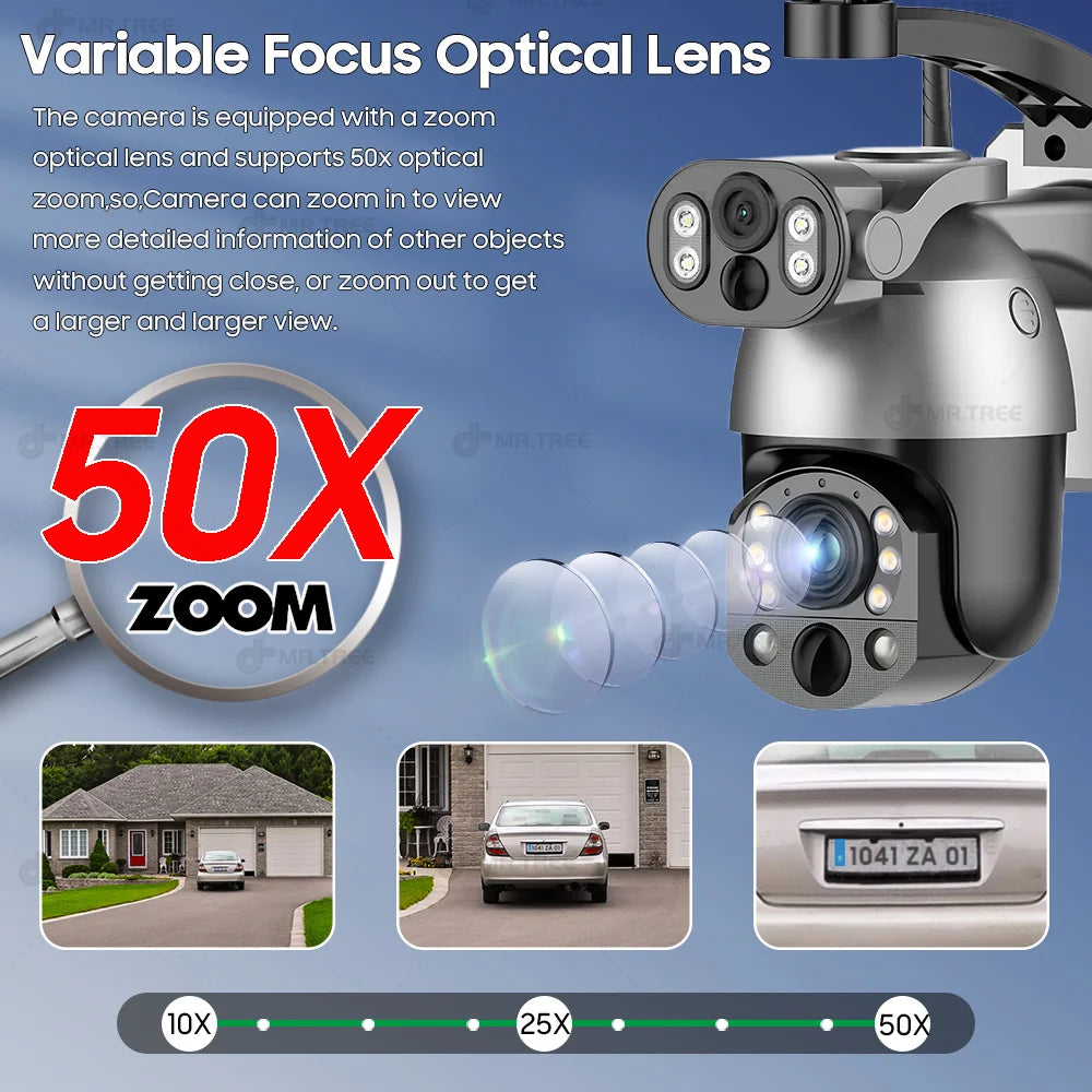 Solar Security Camera WIFI Human Tracking 50X Optical Zoom security systems  
