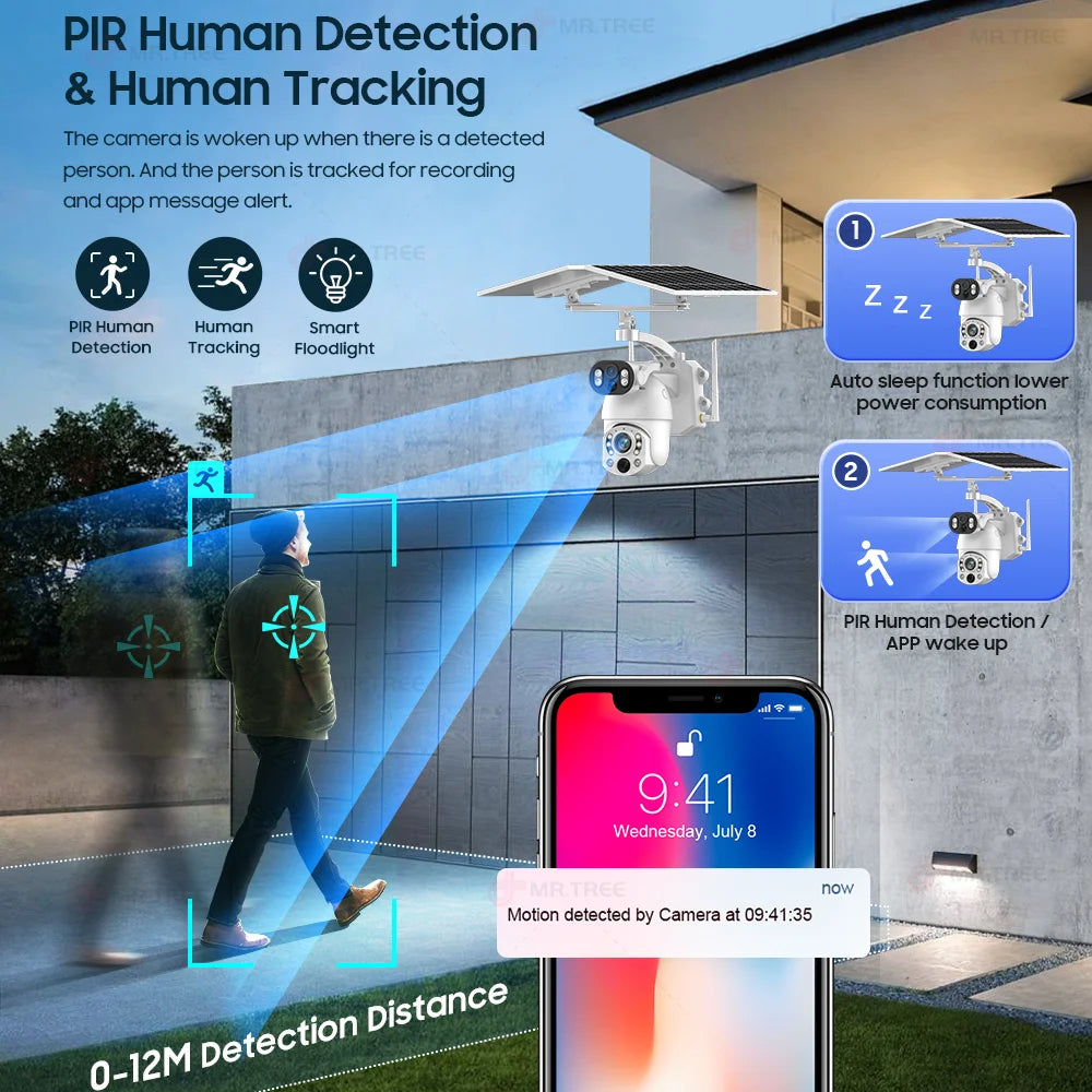 Solar Security Camera WIFI Human Tracking 50X Optical Zoom security systems  